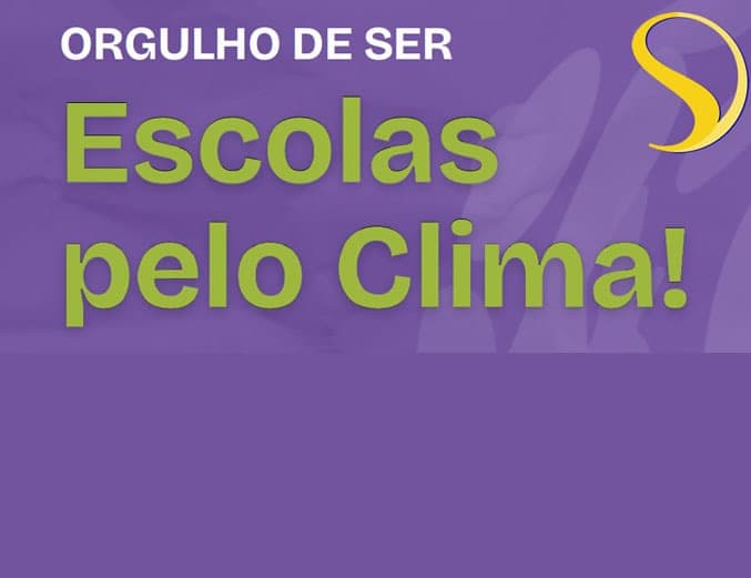 Arte em fundo roxo com o texto "Orgulho de ser Escolas pelo Clima!" e o símbolo da Stance
