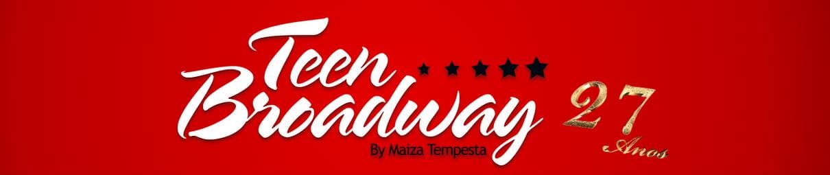 Logotipo Teen Broadway by Maiza Tempesta, 27 anos, em fundo vermelho