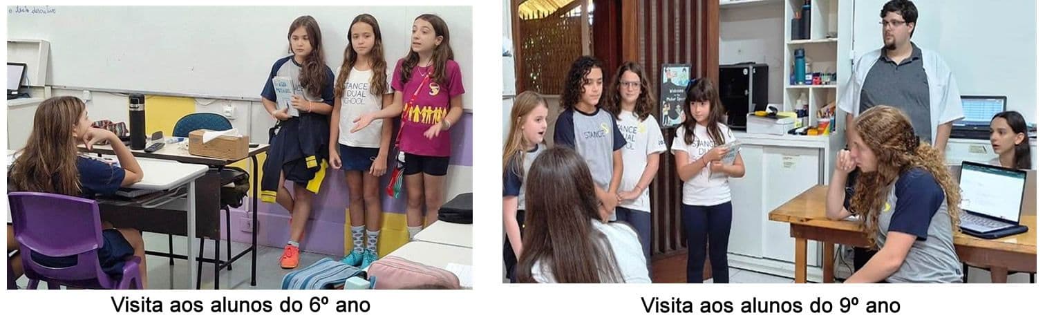Alunas apresentam dicas sobre o uso racional da água em visita às turmas do 6º e do 9º ano