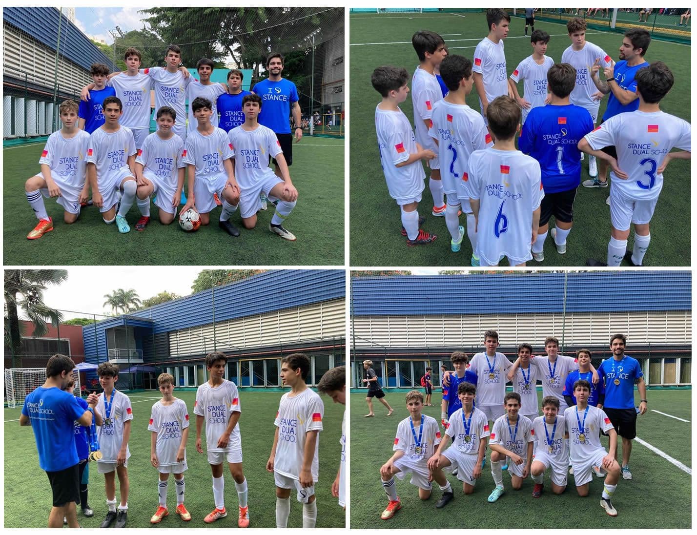 Time de futebol da Stance com o professor no triangular da Hebraica, recebendo medalhas