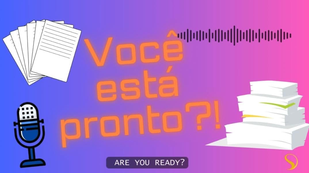 Arte do Stance Dual Cast com microfone, folhas de roteiro e o texto Você está pronto?! Are you ready?